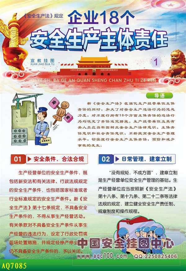 企业18个安全生产主体责任宣教挂图-AQ7085