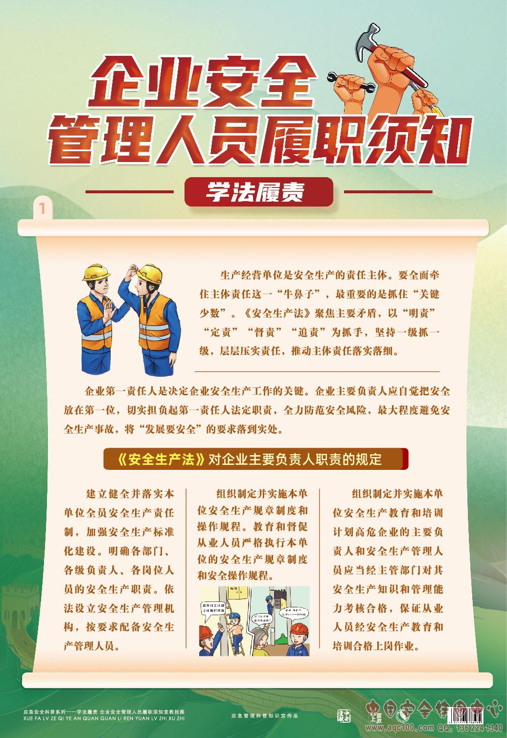 学法履责&mdash;&mdash;企业安全管理人员履职须知宣教挂图-ZAG0216  