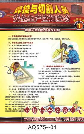 焊接与切割人员安全生产应知应会宣传挂图-AQ575
